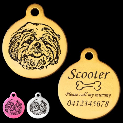 Shih Tzu Engraved 31mm Large Round Pet Dog ID Tag